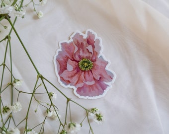 Peony Pink Flower Sticker, Floral Sticker, Flower Design, Pink Flower, Waterproof, Vinyl, Die Cut Sticker, Laptop Sticker