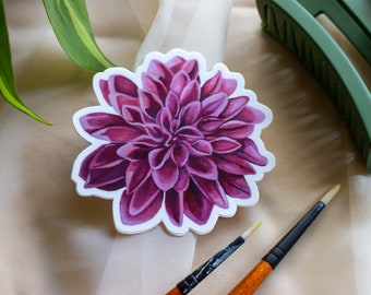 DAHLIA Pink Flower Sticker, Floral Sticker, Flower Design, Pink Flower, Waterproof, Vinyl, Die Cut Sticker, Laptop Sticker