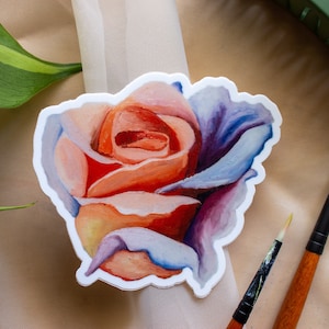 Rose Sticker, Floral Sticker, Flower Design, Colorful Rose, Waterproof, Vinyl,