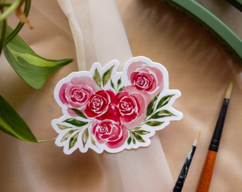 Watercolor Rose Bouquet Sticker, Floral Sticker, Flower Design, Pink and Red Rose, Waterproof, Vinyl,