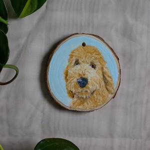 Ornamentos de madeira fatiados personalizados | Retratos personalizados de animais de estimação e casas, buquês de casamento, paisagens