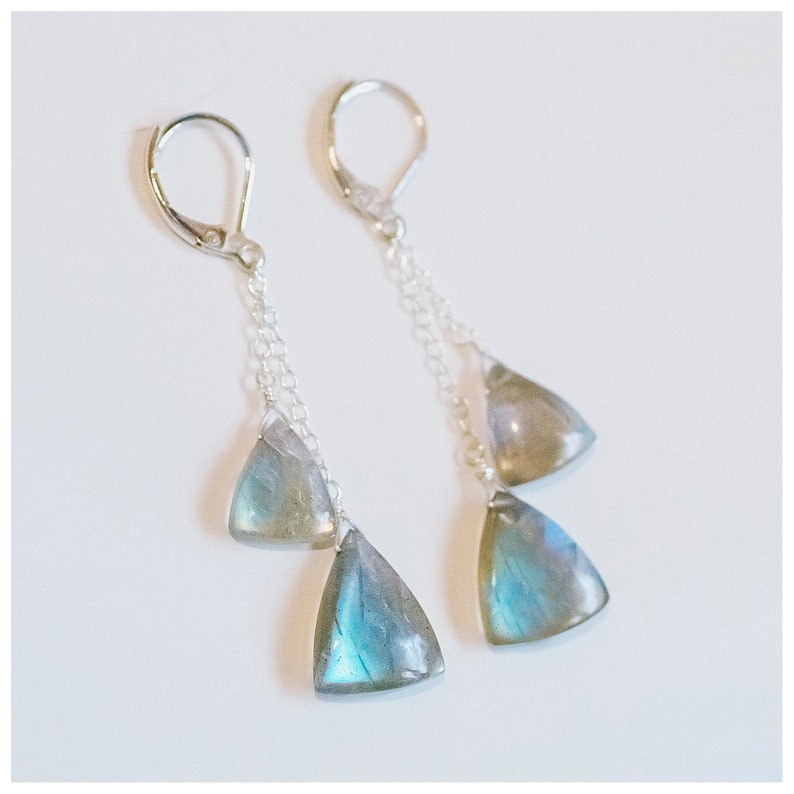 Sterling Silver Drop Earrings Gemstone Dangle Earrings Labradorite Earrings