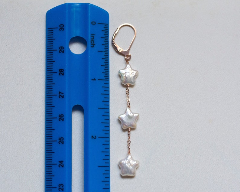 Pearl Rose Gold Dangle Earrings Gift For Her Star Shaped Pearl Earrings