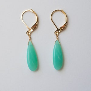 Chrysoprase Gold Silver Long Drop Earrings