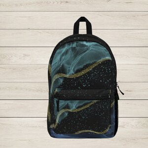 Blue Gold Marble Backpack: Lightweight Travel Laptop Bag