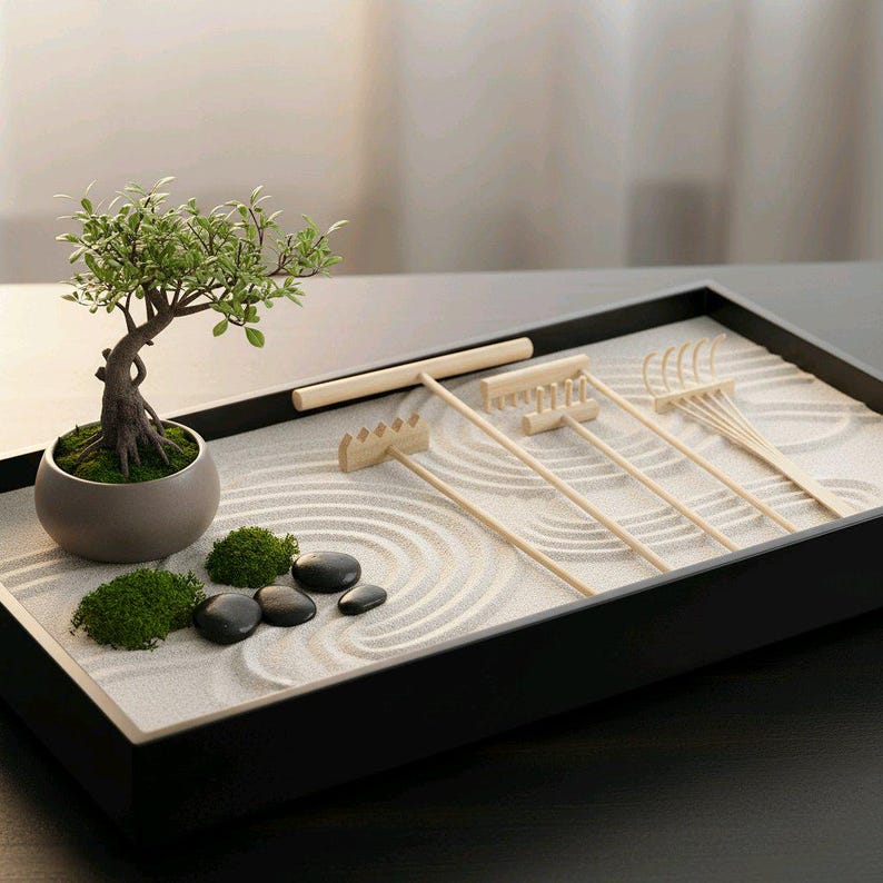 Zen Rake Machine Mini Wooden Zen Garden Rake Tool Set, Tranquil Meditation Accessory ...