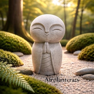 Mini Jizo Monk Buddha Statue Sandstone Zen Praying Sculptures for Wealth Good Luck Feng Shui Decor Japanese Bosatsu Monk