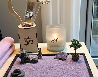 Amethyst Healing Gemstone Zen Garden Kit: Desktop Meditation Garden 禅 加尔迪恩 DIY