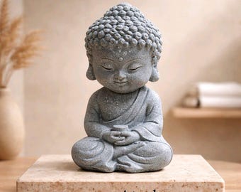 Meditating Miniature Buddha. Cultural Style: Healing, Relaxation, Peace, Warmth, Wisdom, Garden, Nature, Zen