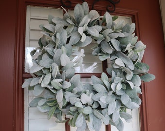 Lambs Ear Wreath for Front Door, Greenery Wreath, Farmhouse Wreath, Spring Wreath, Summer Wreath, Everyday Wreath, Wedding Wreath, Home Deco