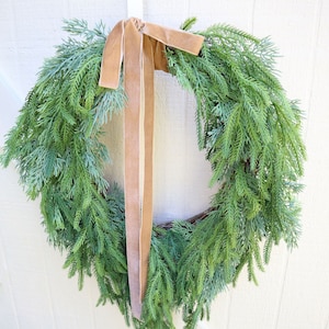 Rustic Cascading, Christmas Wreath for Front Door, Norfolk Pine Cedar Wreath, Evergreen Winter Wreath, Neutral Holiday Decor, Winter Wreath