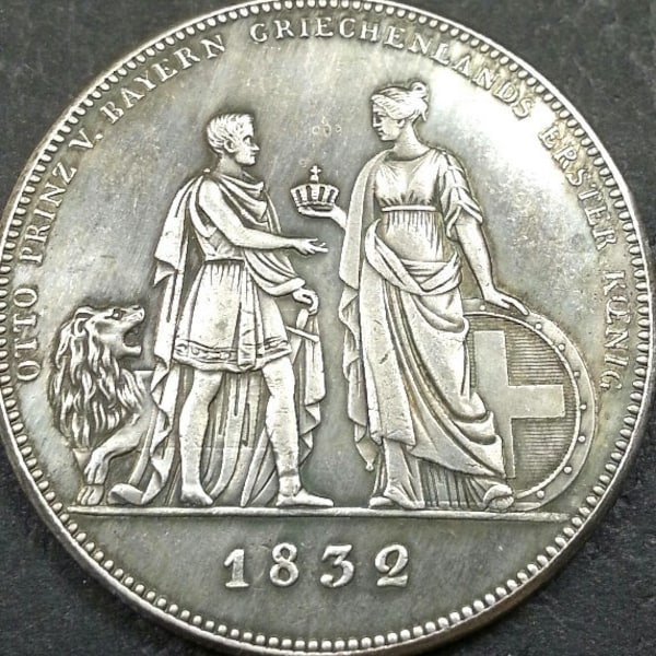1832 German States Bavaria Thaler Prince & Lion Fantasy Souvenir Token Medal Not Silver Metal Round