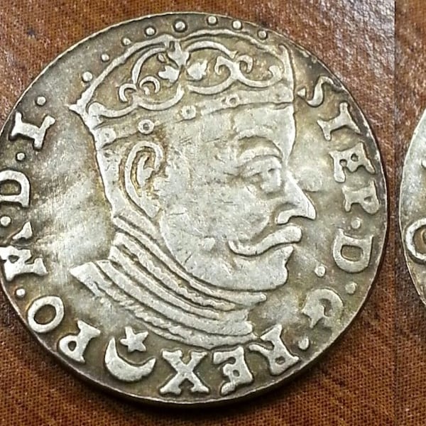 1582 Poland Lithuania 3 Groschen Silver Tone Token Stephen Bathory Coin Metal Round Souvenir