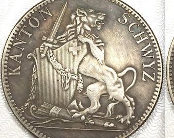 1867 Schweiz Löwe mit Schild & Schwert Schweizer Kreuz Schießen Thaler Medaille Münze Metall Rund Art Token 38mm