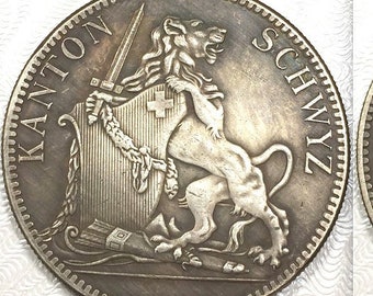 1867 Schweiz Löwe mit Schild & Schwert Schweizer Kreuz Schießen Thaler Medaille Münze Metall Rund Art Token 38mm