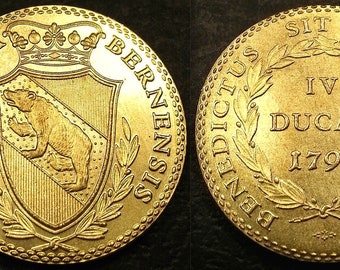 Moneda de recuerdo conmemorativa de 4 ducados de los cantones de Berna, Suiza, con oso y escudo suizos, tono dorado, de latón.