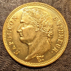 1809 French Italian Emperor Napoleon I 40 Francs France Gold Tone Brass Coin Token Medal Souvenir