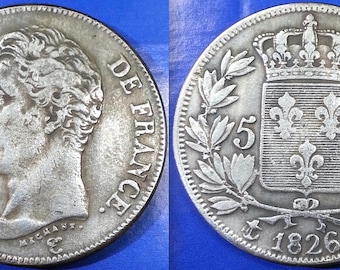 1827 Silver 5 Francs W Lille Mint Charles X France - Etsy