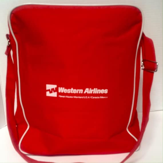 VTG 80s Western Airlines Carry On Vinyl Tote Red … - image 2