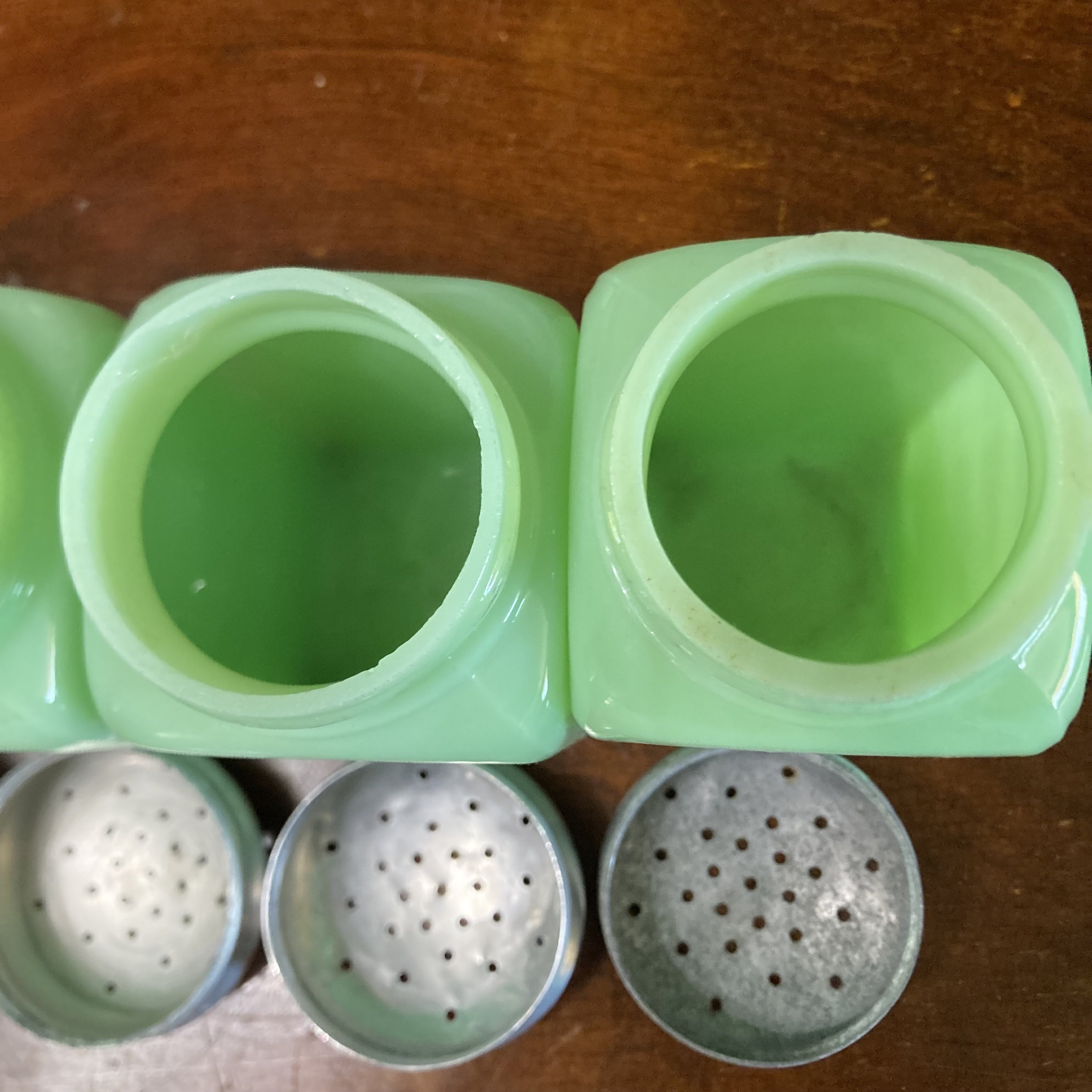 Mckee JADITE Jadeite Square Range Salt Pepper Flour Sugar Shakers High