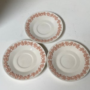 Lot Of 3 Wedgwood Embossed Queensware Pink on Cream  Coffee  Saucers No Cups