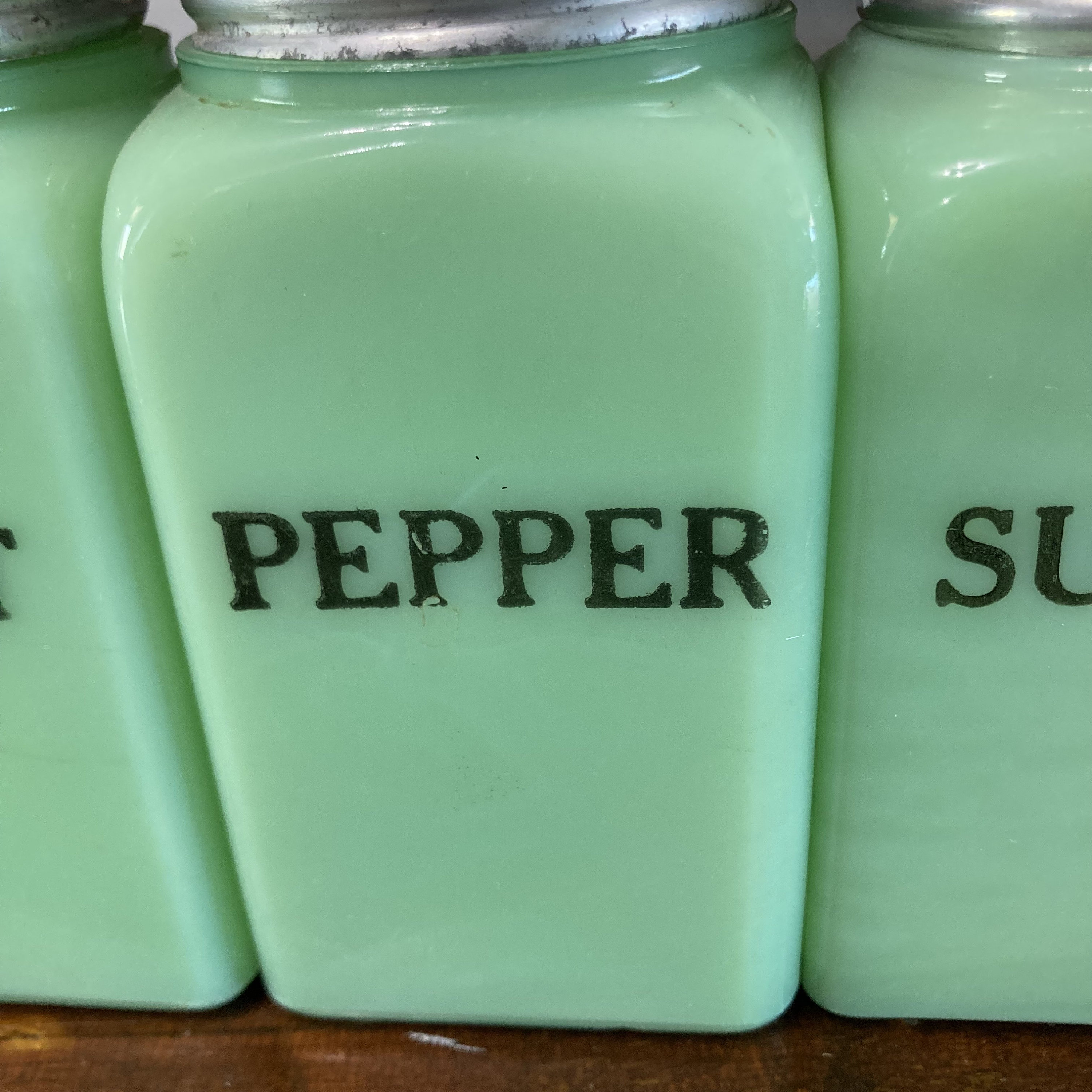 Mckee JADITE Jadeite Square Range Salt Pepper Flour Sugar Shakers High