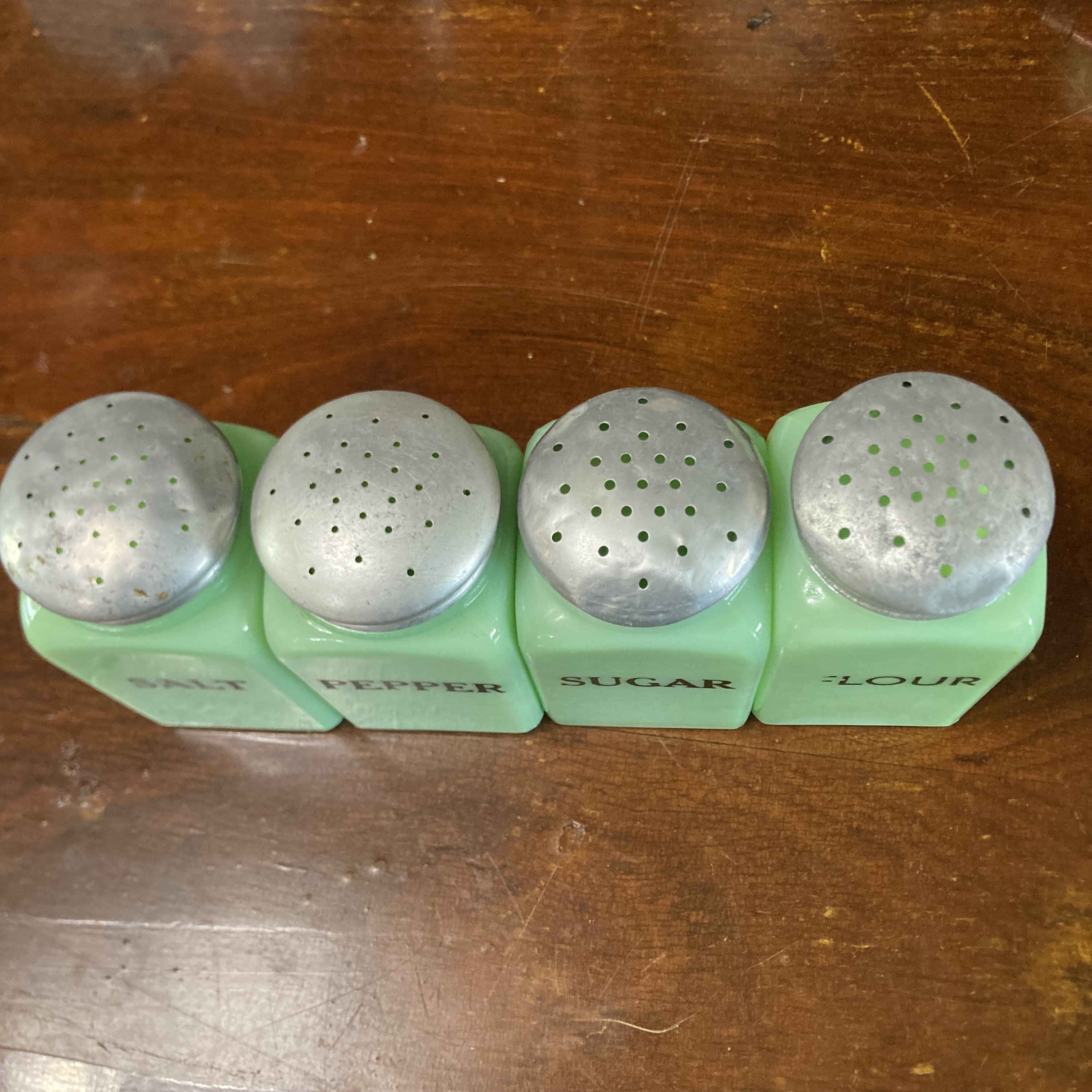 Mckee JADITE Jadeite Square Range Salt Pepper Flour Sugar Shakers High