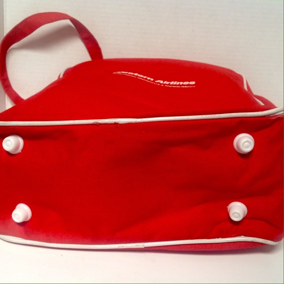 VTG 80s Western Airlines Carry On Vinyl Tote Red … - image 7