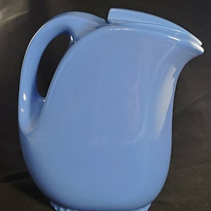 VINTAGE HALL WATER Pitcher Periwinkle Blue Large Refrigerator Carafe Mid Century Modern Collectible Pottery Farm House Decor