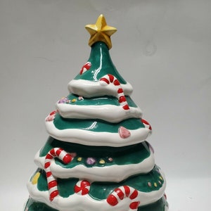 VINTAGE CHRISTMAS TREE Cookie Jar M C E Sausalito Calif. Antique Collectible Glassware Holiday Cookie Jar
