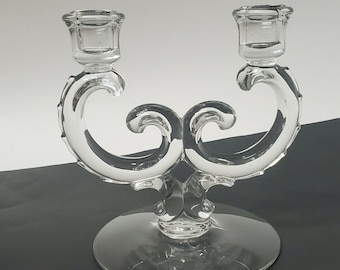 VINTAGE CANDLESTICK HOLDER Crystal Glass Double Candelabra Candlestick Holder Antique Collectible Home Decor Wedding