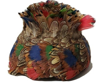 VINTAGE PEACOCK FEATHER Hat Union Made Stunning Antique Collectible Specialty Accessory Feather Hat