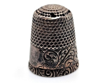 ANTIQUE STERLING SILVER Thimble Ornate Desing Sewing Notions 925 Collectible Memorabilia