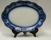 VINTAGE FLOW BLUE Montana Johnson Bros Platter England Signed Antique Collectible Glassware