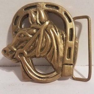 VINTAGE HORSE BELT Buckle Solid Brass Antique Collectible Western Wear Cowboy Cowgirl