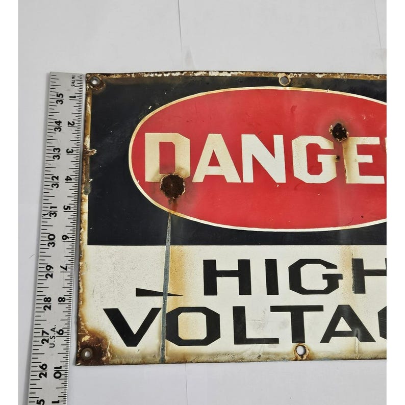VINTAGE PORCELAIN SIGN Danger High Voltage Original Industrial Sign ...