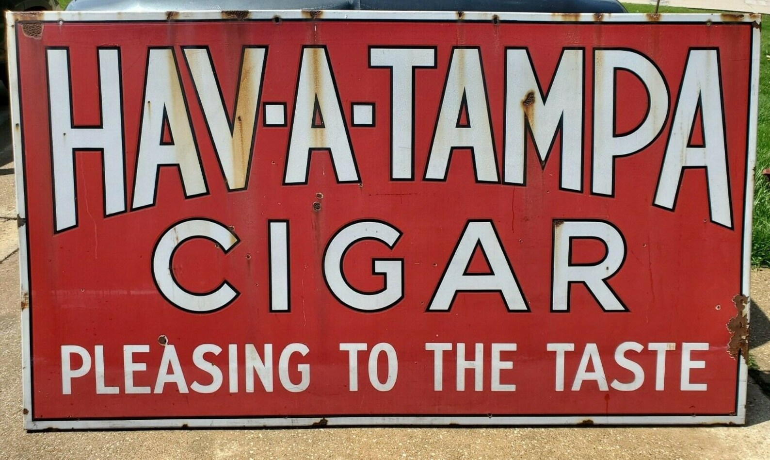 VINTAGE HAVATAMPA Cigar Double Sided Porcelain Sign Original Antique