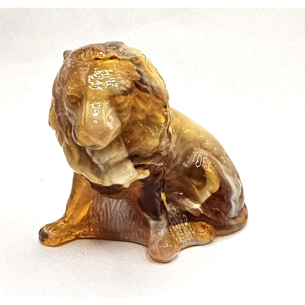 VINTAGE MOSSER GLASS Lion Swirl Glass Amber Carmel Figurine
