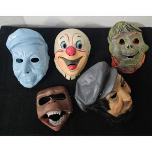 VINTAGE HALLOWEEN MASKS Lot of 5 Boso The Clown Sea Captain Pirate Scary Monster Planet of the Apes Collectible Memorabilia