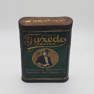 VINTAGE TUXEDO TOBACCO Tin Collectible Advertising Pipe or Cigarette Tobacco Tin Memorabilia