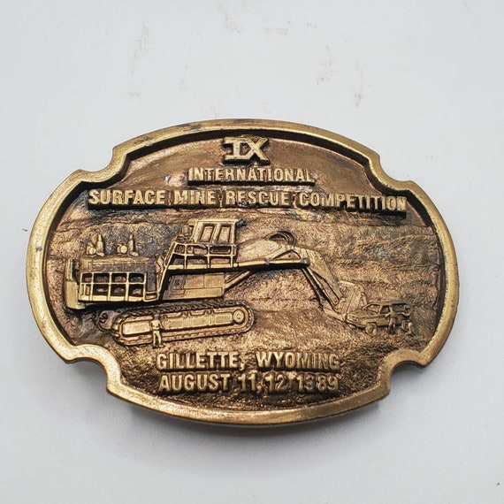 VINTAGE MINE RESCUE Competition Brass Belt Buckle 9th International Surface Mine Rescue Collectible Vintage Asseccories