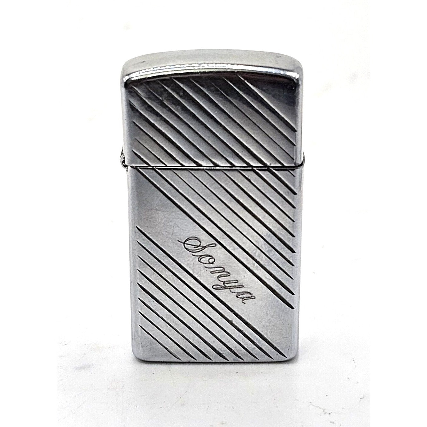 ANTIQUE ZIPPO LIGHTER Diagonal Pin Stripes Engraved Sony
