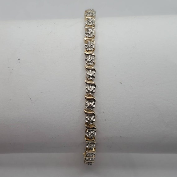 VINTAGE STERLING SILVER Bracelet Clear Stone Gold… - image 9