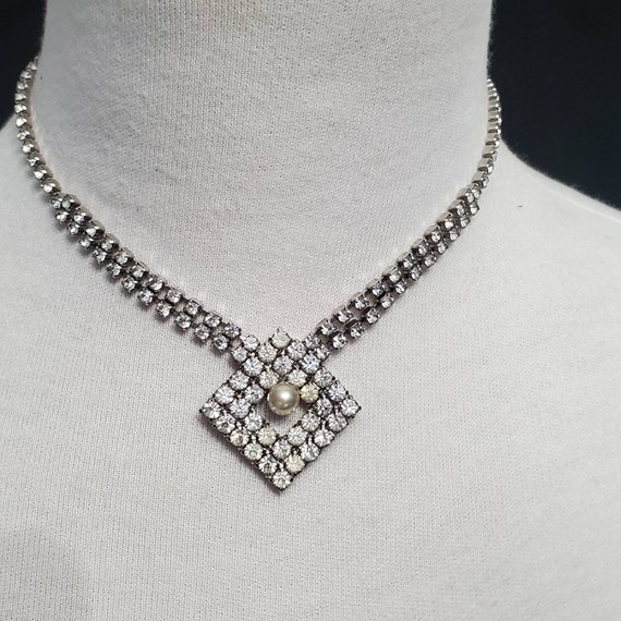 Collier Art Déco En Métal Doré Avec Strass - Occasion, Vintage