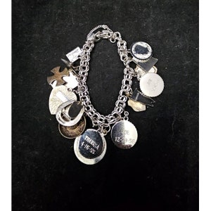 ANTIQUE STERLING SILVER Charm Bracelet Life Story 17 Charms Collectible ...