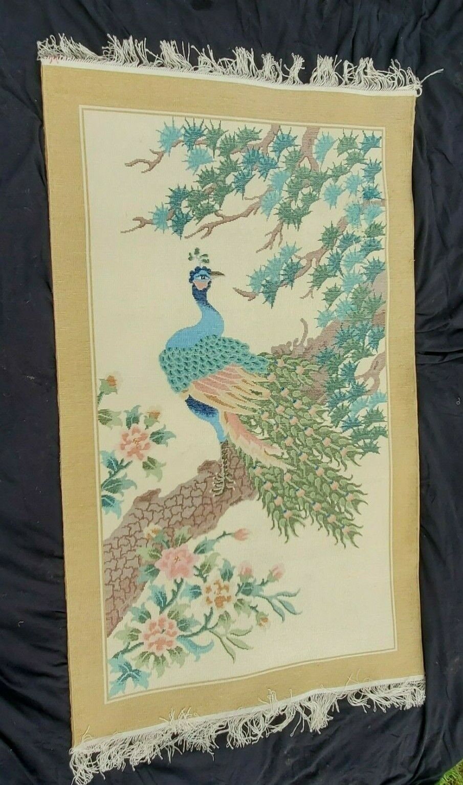 VINTAGE PEACOCK RUG Pictorial Collectible Wool Silk Area Rug ...