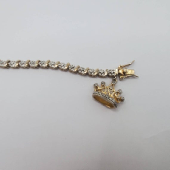 VINTAGE STERLING SILVER Bracelet Clear Stone Gold… - image 10