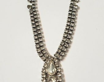 VINTAGE RHINESTONE NECKLACE Tear Drop Signed Kramer Antique Collectible Jewelry Wedding Necklace