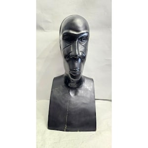 ANTIQUE CARVED AFRICAN Head Bust Statue Black Wood Head Sculpture 18&quot;  Collectibe Art Memorabilia