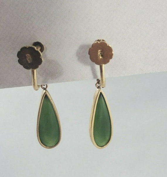 VINTAGE EARRINGS 14K GOLD Earrings with Jade Colo… - image 7